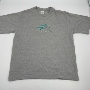 Vintage Cozumel‎ Dolphin Embroidered Gray T Shirt XL Heavyweight Y2K